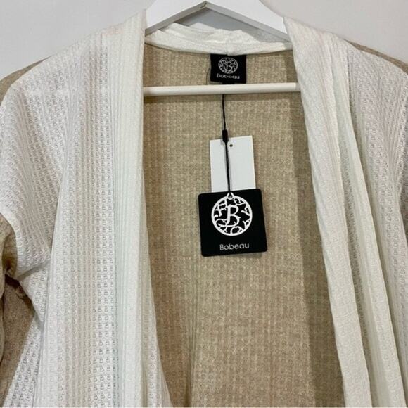 Bobeau Women’s Open Front Two Tone Cardigan Ivory & Oatmeal Size Medium NWT - Picture 2 of 7